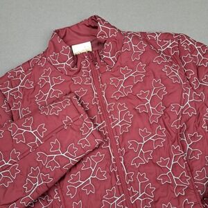 Vintage Embroidered Quilt Jacket Womens 10 Maroon Full‎ Zip Floral AOP